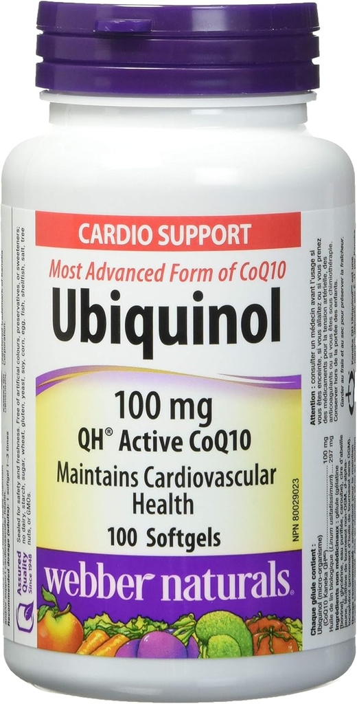 Webber Naturals Ubiquinol 100 mg QH Active CoQ10, 100 softgels