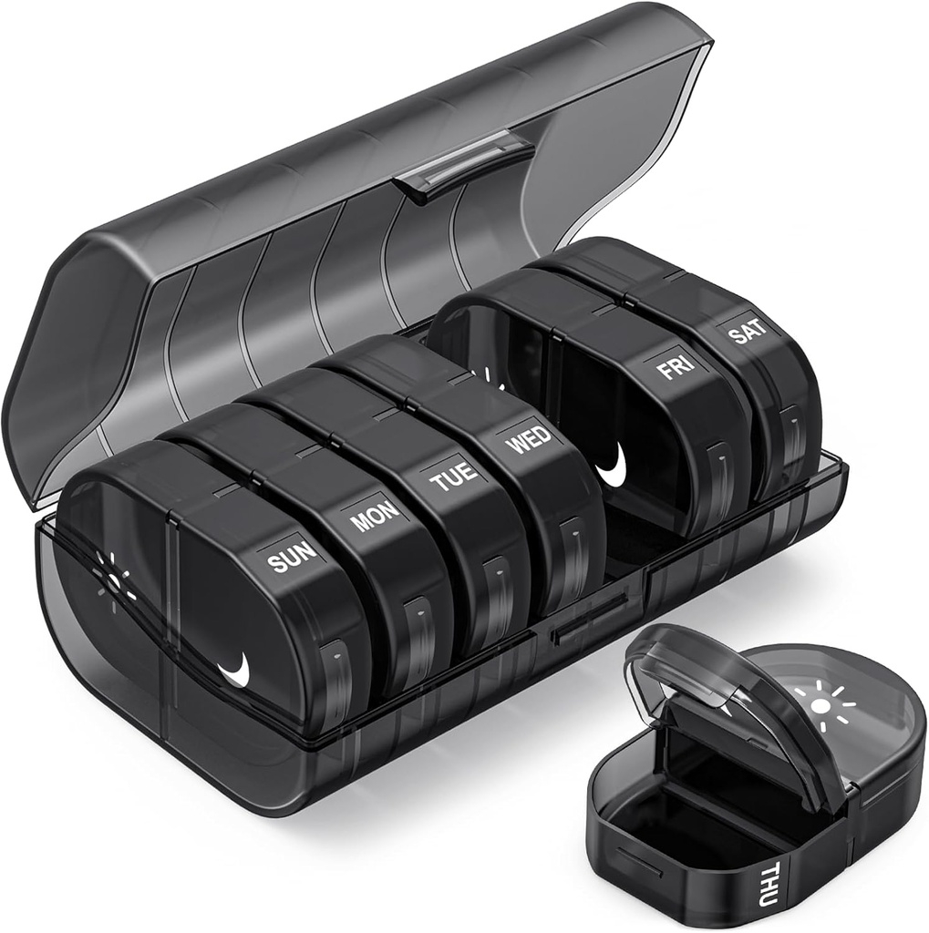 PULIV Εβδομαδιαίος Διοργανωτής Χάπια 2 φορές την ημέρα, Μεγάλη Θήκη Χάπια Χωρητικότητα 7 Ημέρα με Εύκολη Ανοίγοντας, AM PM Θεραπευτικός Διοργανωτής με Προστασία Ιδιωτικής Απορρήτου για Βιταμίνες, Φάρμακα, Συμπληρώματα, Ιχθυέλαιο