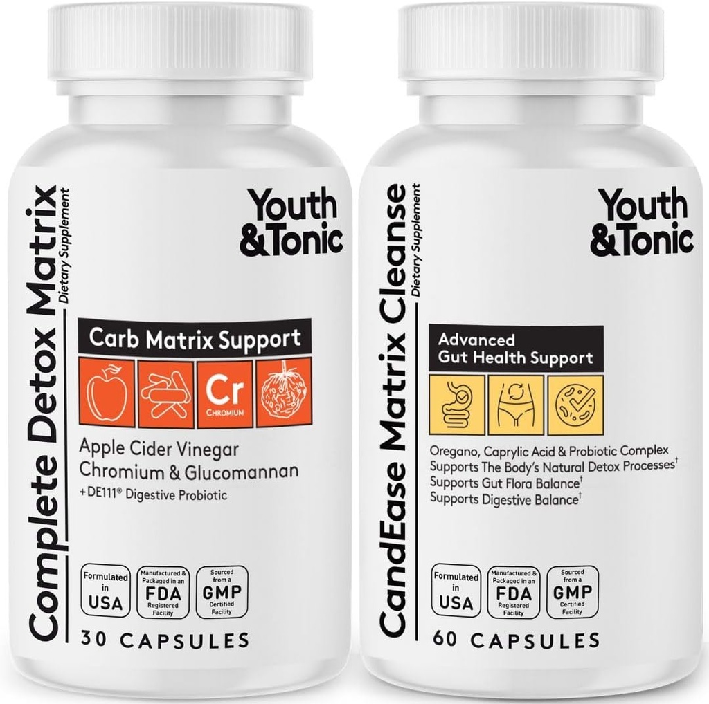 CandEase & Complete Detox Pills | Bodytrikse Restoring Normal Asitity Level | Digestive Balance & Gut Health Support | Cleanse Complex wIith More Probiyotiks Caprylic Acid Oregano Enzymes ACV
