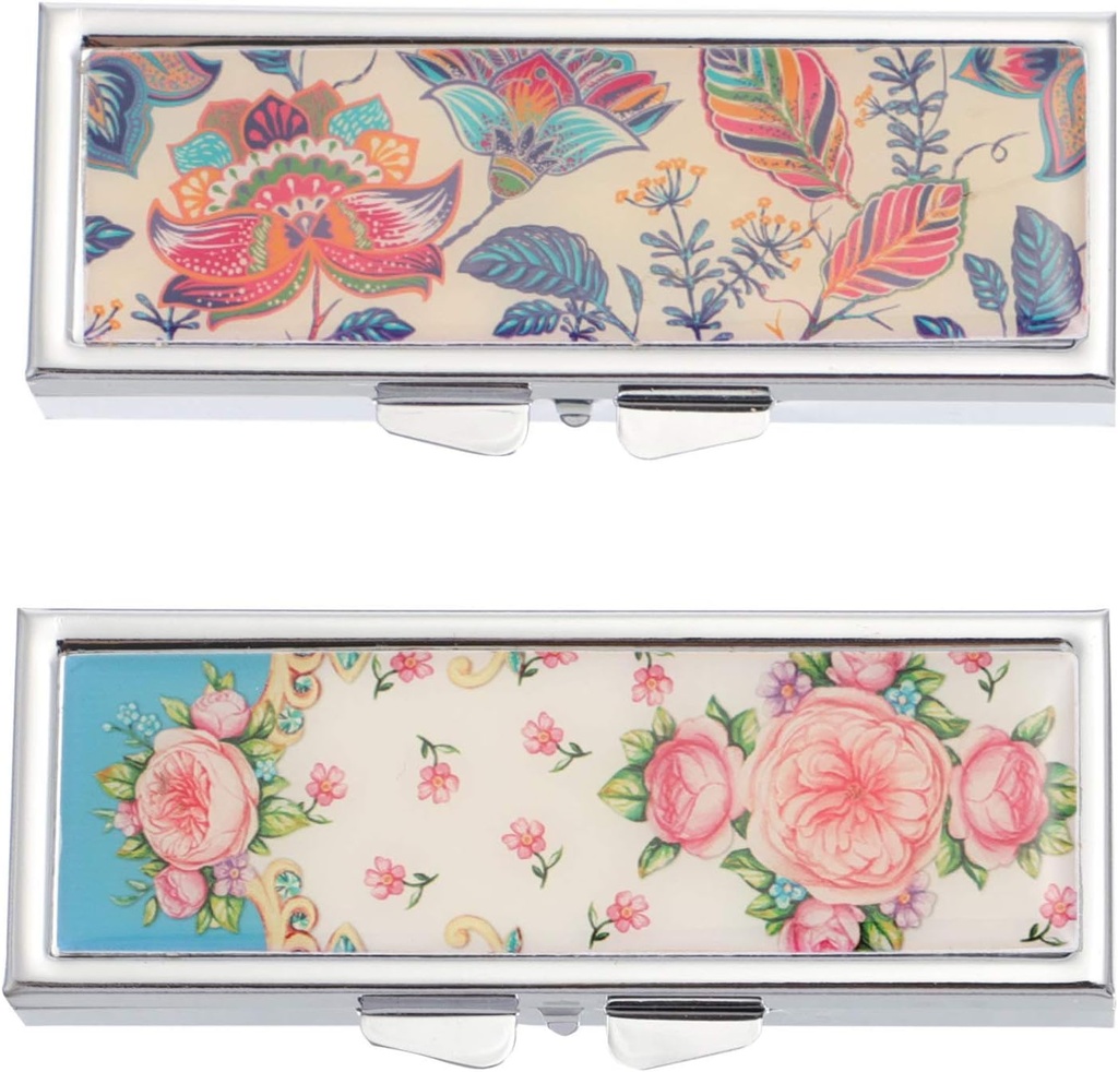 EXCEART 2par Metal Pill Box Weekly 7 Days Am Pm Pill Case Daily Pill Cases Travel Medicine Pill 3 ve 6 Karşılaştırmalı Depolamalar Pills Vitamin Balık Yağ Supplements Random Pattern