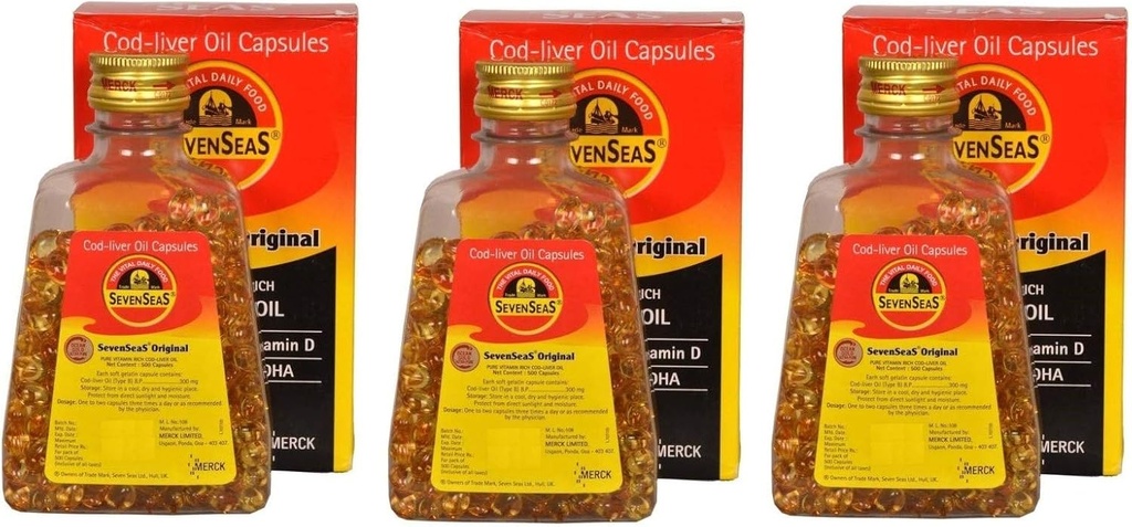 Seenseas Cod Liver Oil 500 κάψουλες softgel (πακέτο των 3) 500 * 3=1500 κάψουλες 