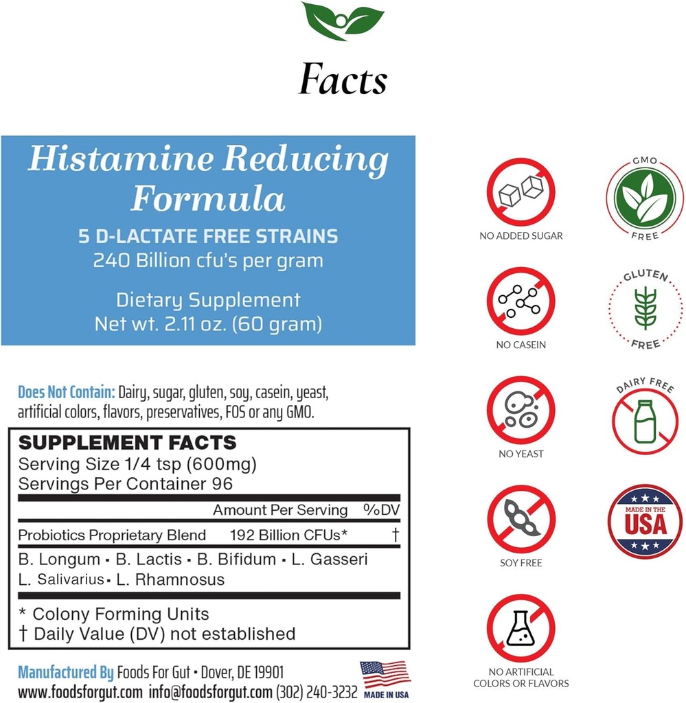 Τρόφιμα για τα εντόσθια ισταμίνης & D Lactate Free Probiotics Powder 240 Billion CFU 