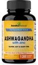 SANDHUHERBALS Shandhu Herbals Ashwagandha συμπλήρωμα 120 Organic 4 σε 1 κάψουλες, 2 Μήνες Προμήθεια με ψευδάργυρο, Μαύρο πιπέρι & Άγιο Βασίλειο εκχύλισμα