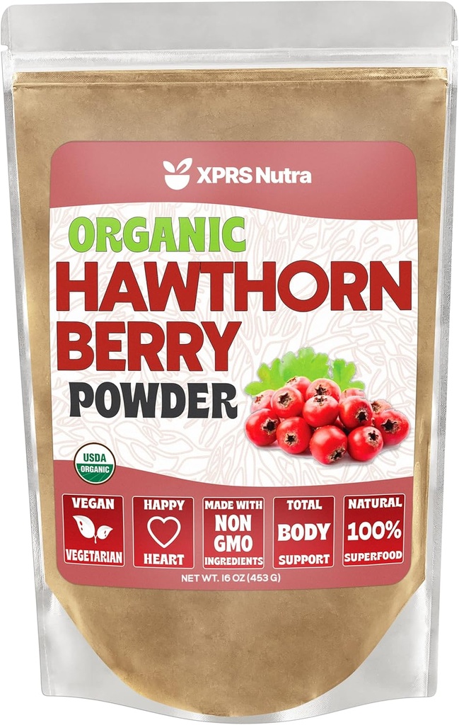 XPRS Nutra Organik Hawthorn Berry Toz - Premium USDA Organik Hawthorne Berry Cardiovascular Desteği için Toz - Vegan Dostu Kalp Sağlığı Tamam (16 Ounce)