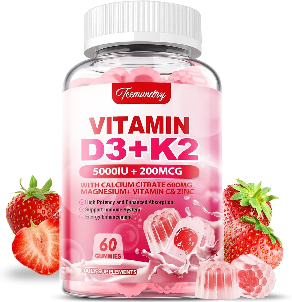 Yetişkinler için D3 K2 Tamam - D3 5000 IU + K2 200 mcg - VIT D3 K2 Kadınlar için 600 mg Magnezyum ve Vitamin C - Destekler B0ne, Kas Immune
