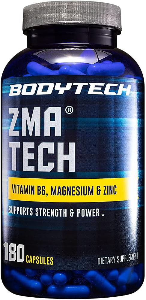 BODYTECH ZMA-Premium çinko, Magnezyum ve B6 Geliştirilmiş Kas Kurtarmayı Desteklemek için B6 Supplement, Geliştirilmiş Uyku Kalitesi ve Optimal Immune Health, Boosts Muscle Strength (180 Capsules)