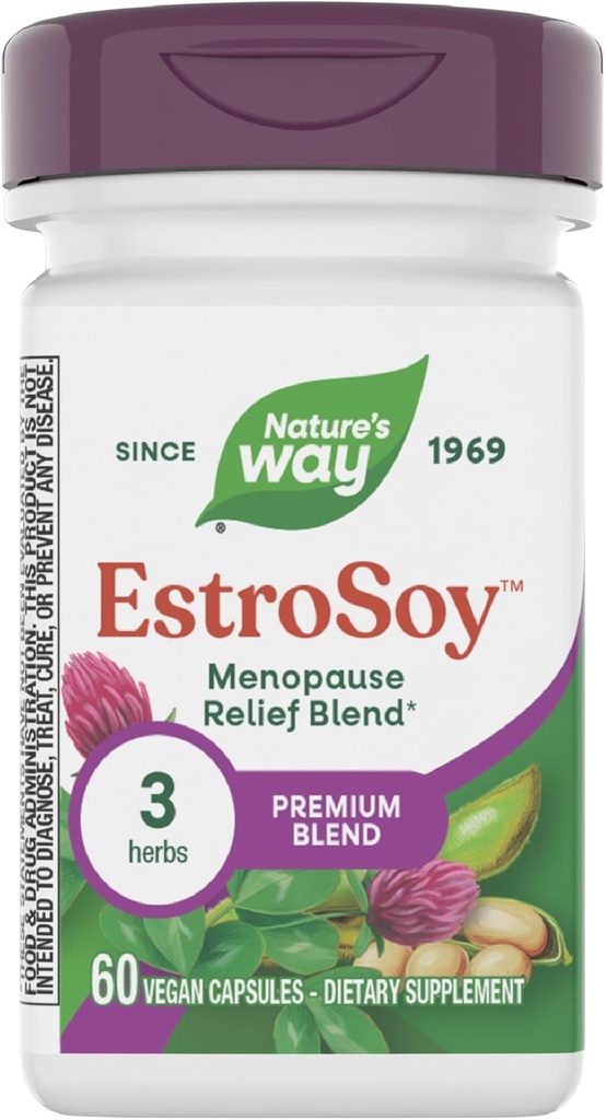 Nature's Way EstroSoy, Menopause Relief Blend*, Helps Relieve Menopausal Belirtileri*, Black Cohosh, Red Clover ve Fermented Soy, 60 Vegan Capsules