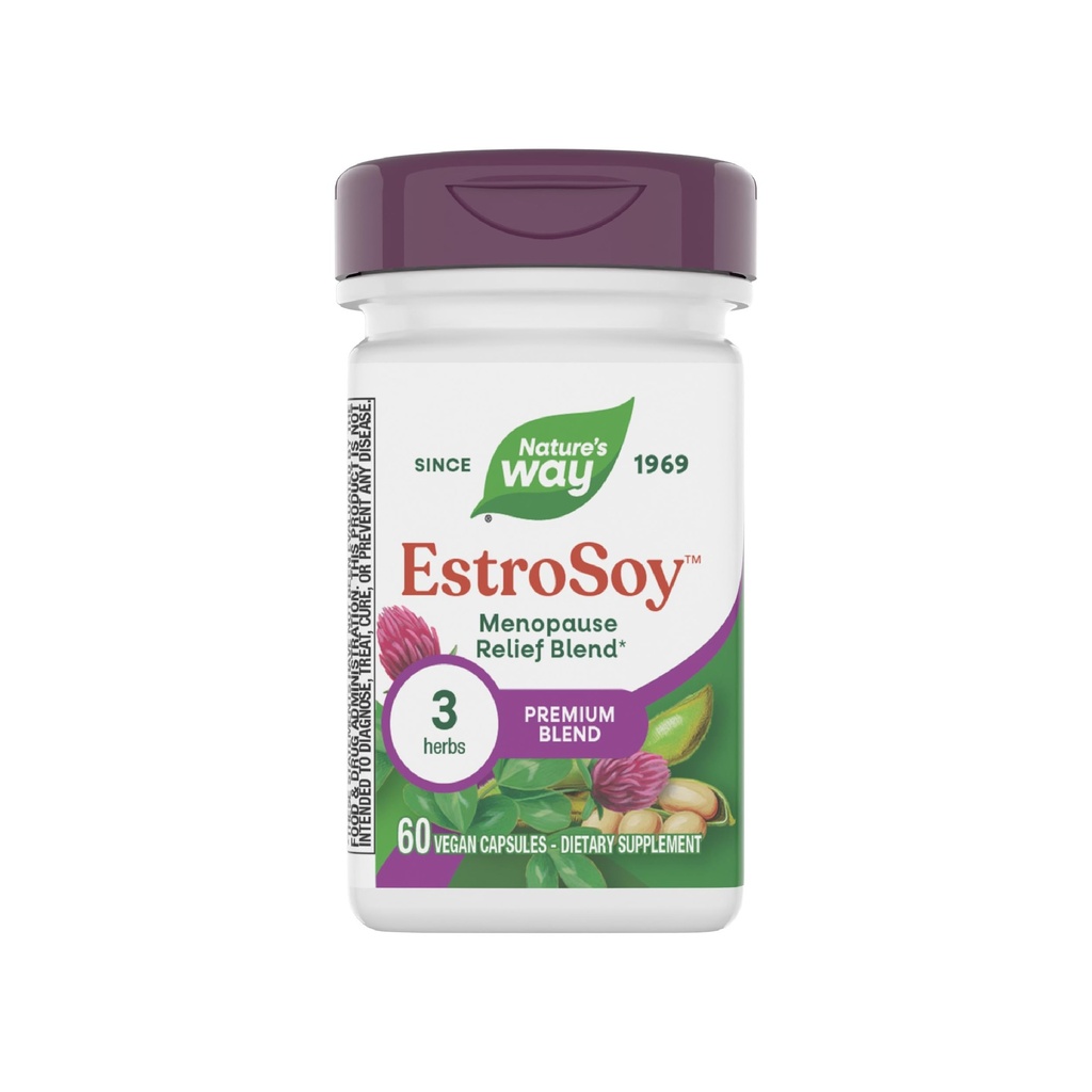 Nature's Way EstroSoy, Menopause Relief Blend*, Helps Relieve Menopausal Symptoms*, Black Cohosh, Fermented Soy Extracts, Red Clover, 60 Vegan Capsules (Packaging May Vary)