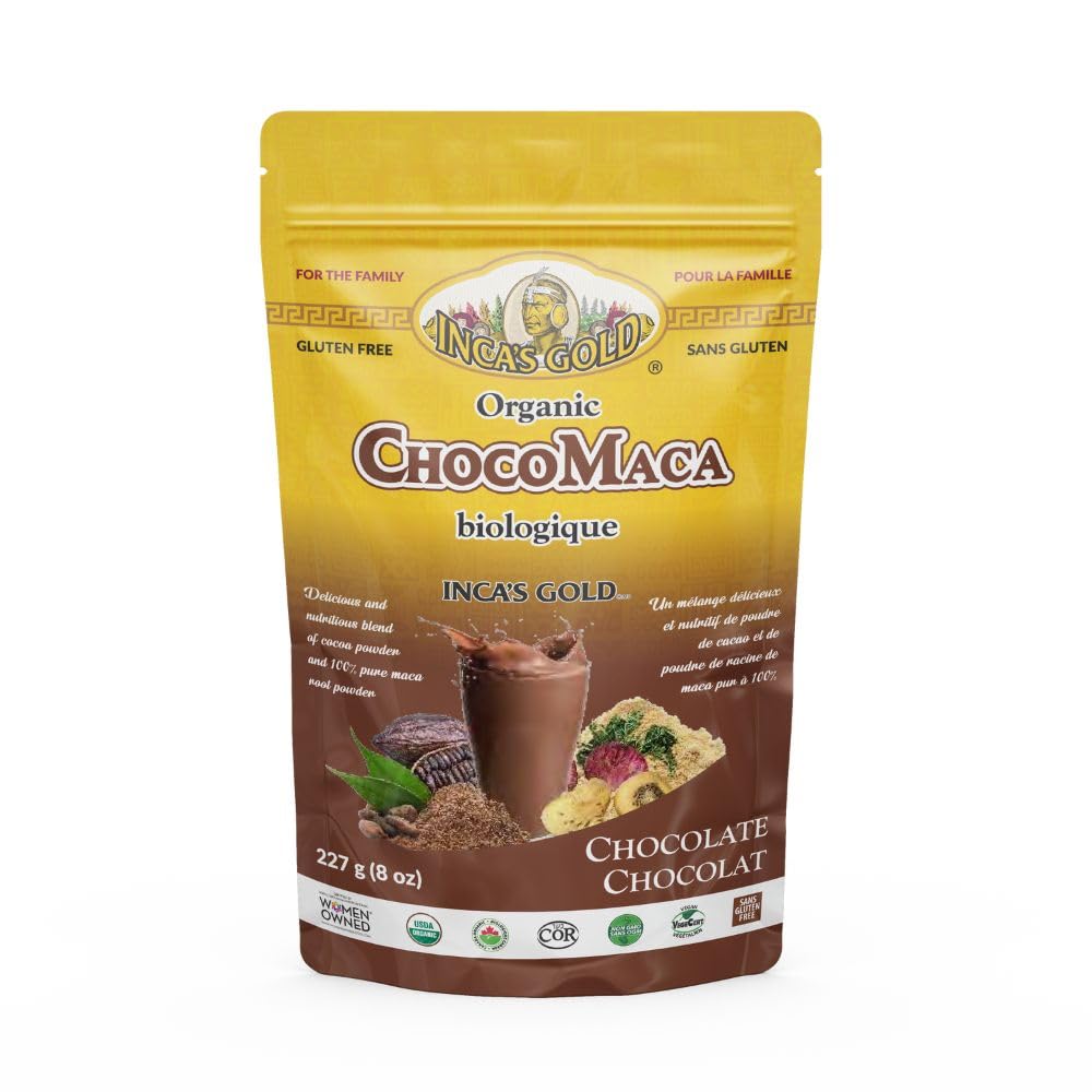 INCA'S GOLD Organik Cocoa & Maca Toz, 227g, Delicious and Nutritious Adaptogen Superfood Blend, Gluten-free, Kosher, Non-GMOMO