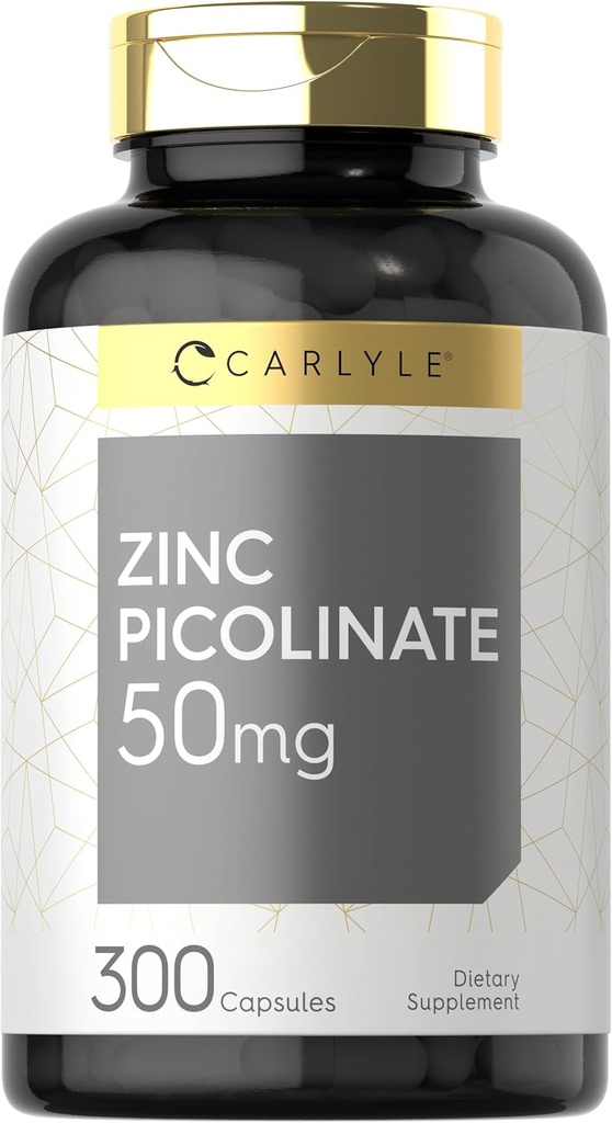 Carlyle çinko Picolinate 50 mg | 300 Capsules | Non-GMO ve Gluten Free Supplement Supplement