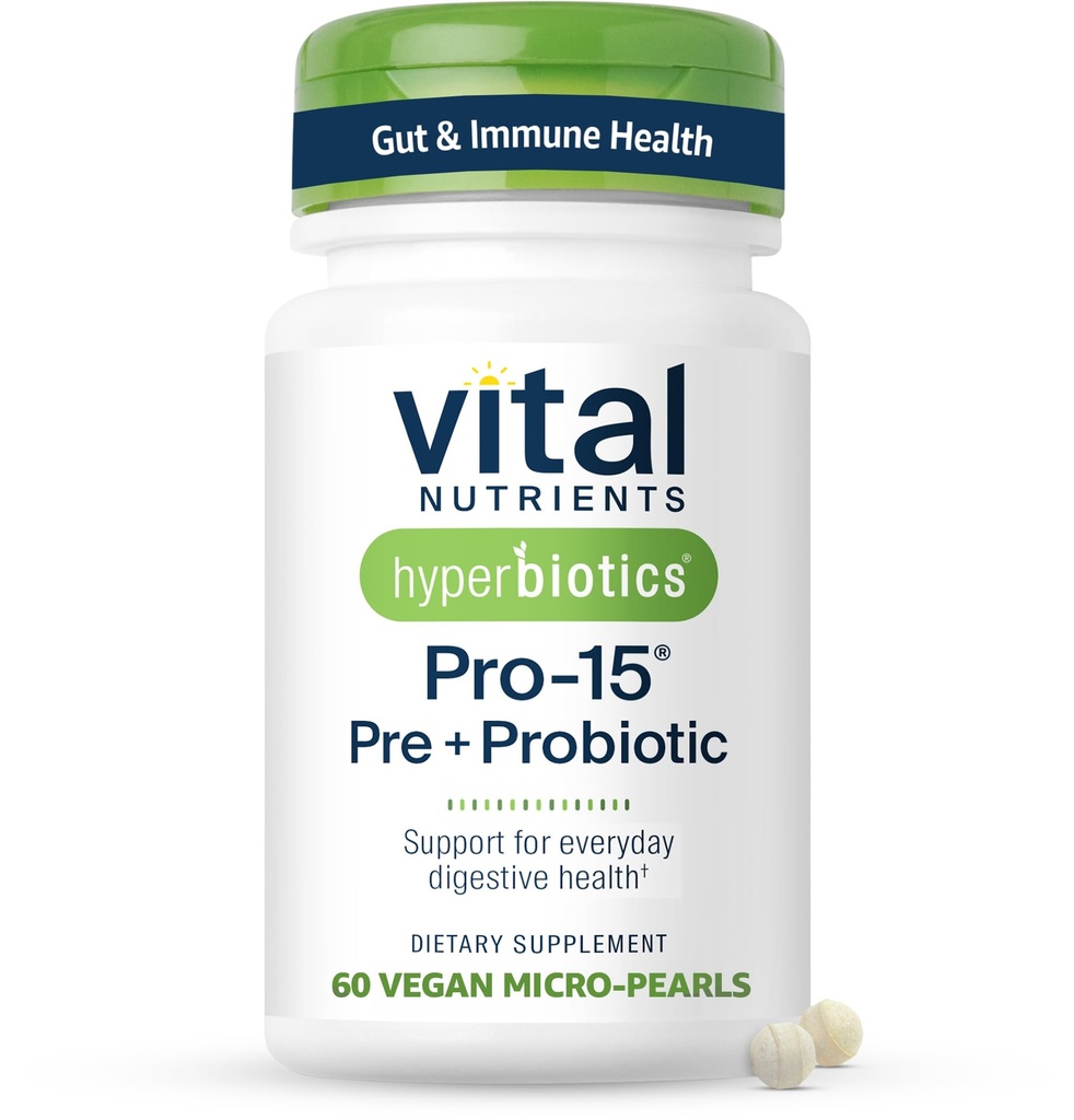 Hiperbiyotikler Vital Nutrients Pro-15 Prebiyotiks and Probiyotiks for Women and Men | 15 Science Backed Strains | Supports Occasional Constipation, Diarrhea, Gas & Bloating | 60 Vegan Time release Pearls