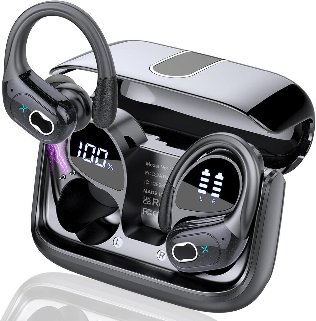 Ασύρματες ωτοασπίδες 75hrs Bluetooth 5.4 Ακουστικά Αθλητισμός, 2025 Bluetooth Ακουστικά Stereo Deep Bass Over Ear Bud with Earhooks, ENC Θόρυβος Ακύρωση Mic, IPX7 Αδιάβροχο ακουστικό για προπόνηση / τρέξιμο