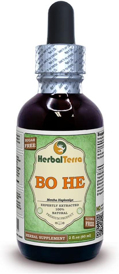 Bo He (Mentha Gagapocalyx) Glycerite, Herb Alkol Özgür Sıvı Ekstraksiyon (Brand Name: HerbalTerra, Proudly Made in USA) 2 fl.oz (60 ml)
