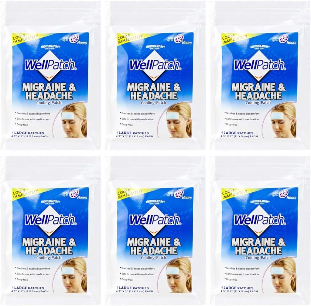 WellPatch Cooling Headache Pads, Migraine 4 Pads in a Pack. (Pack of 6)= 24pads