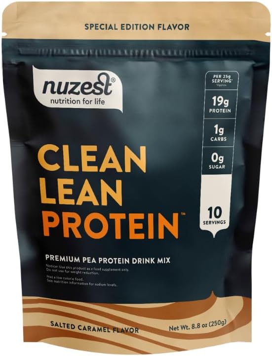 Nuzest - Pea Protein Powder - Καθαρή πρωτεΐνη Lean, Premium Vegan Plant Based Protein Powder, Γαλακτοκομικά, Χωρίς Γλουτένη, GMO Free, Protein Shake (8,8 Ουγγιά (Pack of 1), Αλατισμένο Caramel)