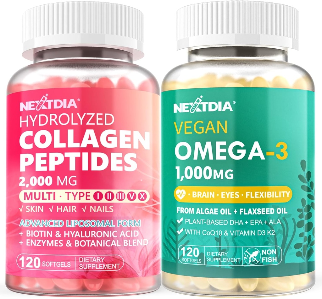 Hidrolyzed Collagen Pil Pills + Vegan Omega 3 Supplement with Vitamin D3 K2