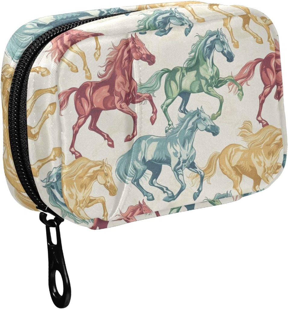 Fustylead Beautiful Run Horses Pill Organizer For Purse, Haftalık Portatif Pill Box Depolama Vitaminleri Balık Yağları İlaçları Supplements Supplements Supplements