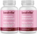 BESTVITE Quercetin with Bromelain 500 mg/250 mg (240 Vejetaryen Capsules) (120 x 2) - No Stearates - No Silikon Di - Vegan - Non GMO - Gluten Free