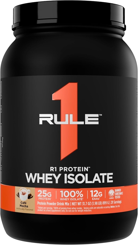 Kural 1 R1 Protein Whey Isolate - 25g protein & 6g BCAA, Workout Recovery (2 Pounds*, Cafe Mocha) için izolasyonlu ve Hidrolyzed Kaynaklardan özel olarak