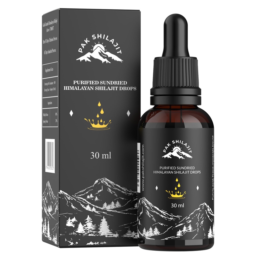 PakShilajit® kuru Sun Himalaya Shilajit Liquid Drops, Most Premium & Organic Gold Graded Shilajit Drops Above 17000FT (30ML Pack), Fulvic Acid Humic Acid Natural Supplement