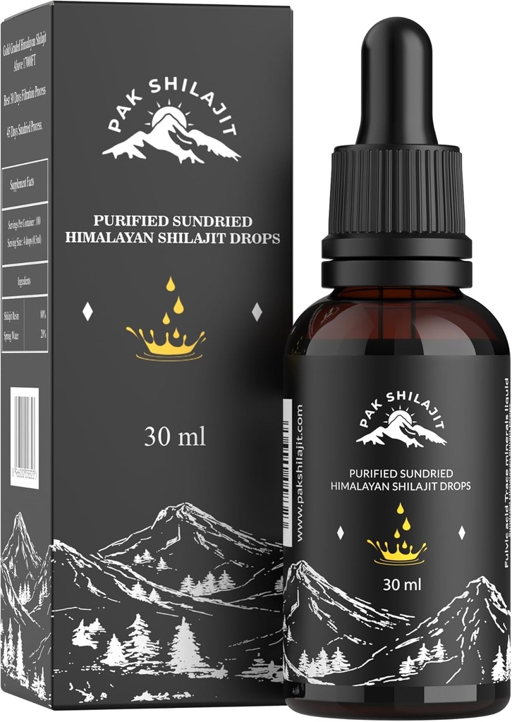 PakShilajit® kuru Sun Himalaya Shilajit Liquid Drops, Most Premium & Organic Gold Graded Shilajit Drops Above 17000FT (30ML Pack), Fulvic Acid Humic Acid Natural Supplement
