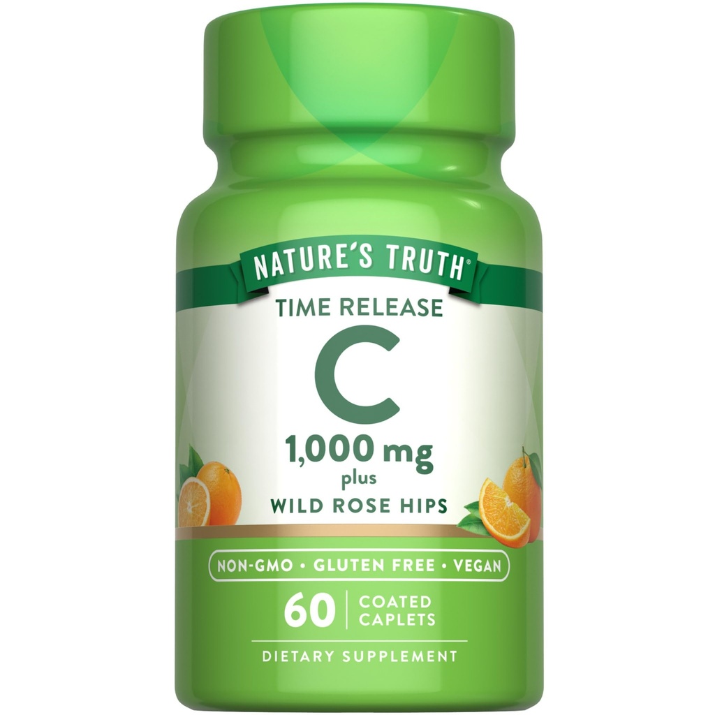 Nature's Truth C with Rose Hips 1000mg | 60 Kaplamalı Caplets | Vegan, Non-GMO & Gluten Free Supplement C