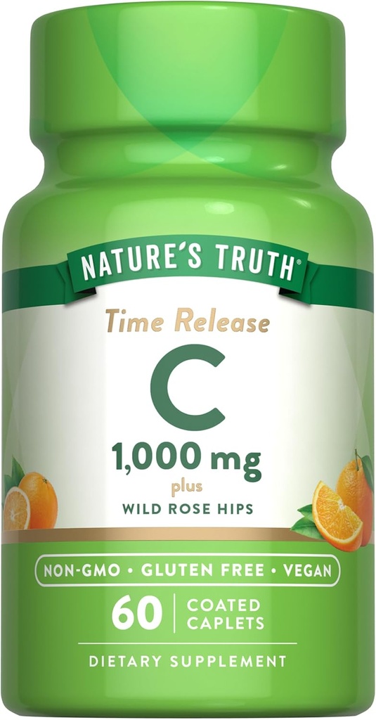 Nature's Truth C with Rose Hips 1000mg | 60 Kaplamalı Caplets | Vegan, Non-GMO & Gluten Free Supplement C