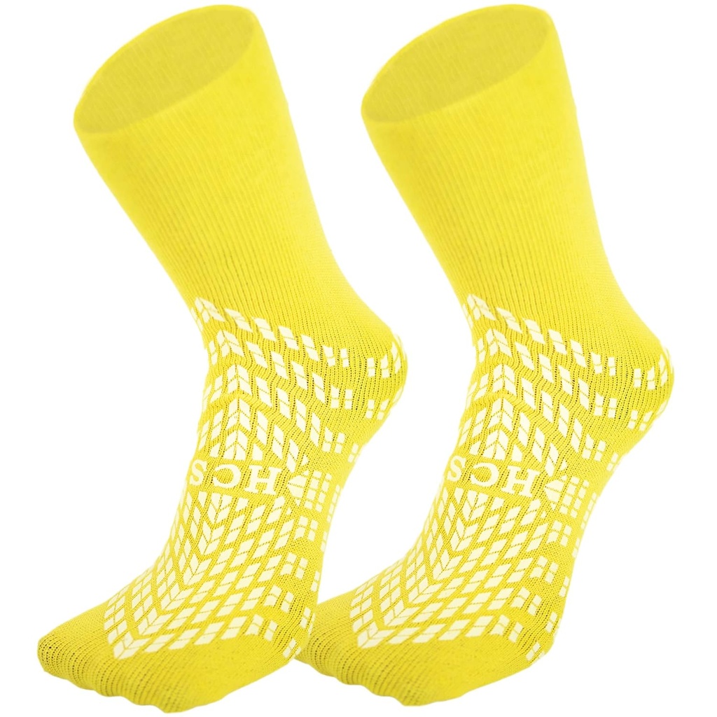 HCS Non-Slip Hospital Socks Kadınlar ve Erkekler (6 Pairs) - 360 All-Around Tread Non-Slip Sock, Yaşlı/Kırıklar - Hastaneler Socks, Kadınlar, Erkekler - Hasta Riskleri (Yellow, Düzenli)