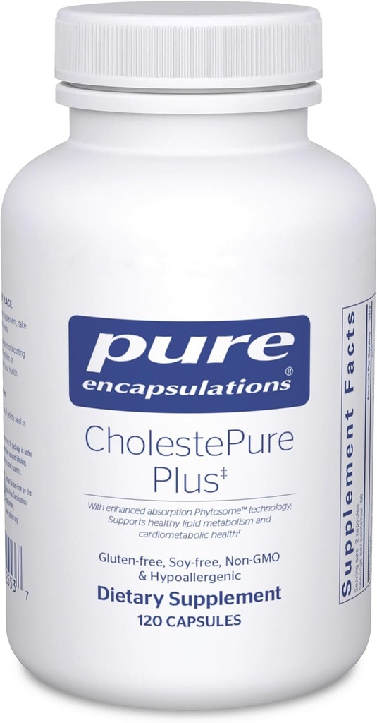 Pure Encapsulations CholestePure Plus 120's - Destekler Lipid Metabolism & Heart Health* - Berberine Supplement - Citrus Bergamot - Gluten Free & Non-GMO - 120 Capsules