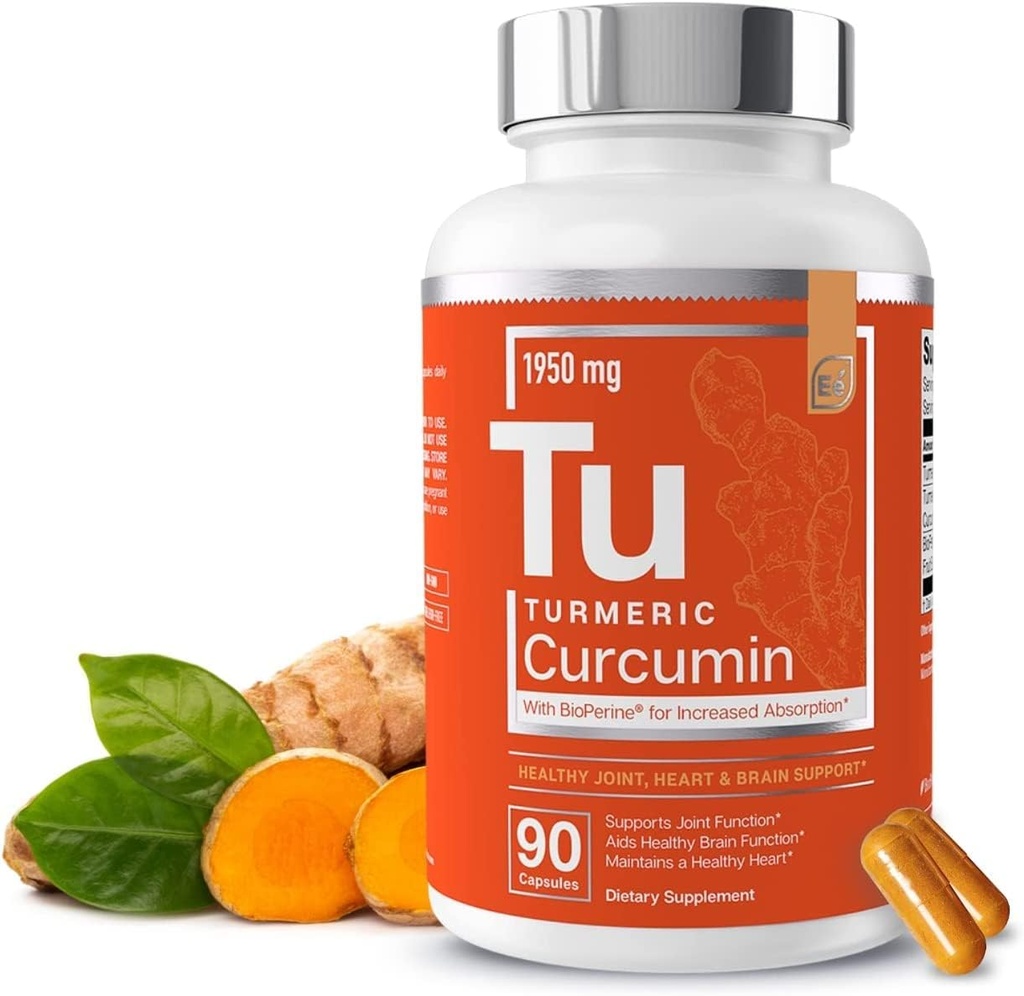 Temel Elements Turmeric Curcumin - Ortak, Kalp ve Beyin Desteği - Absorpsiyon 1950 mg - 90 Capsules