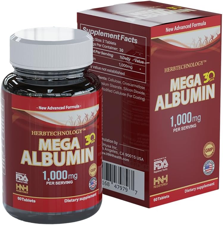 Dr. K&C HNHusa Mega Albumin Protein 1000mg 60 Tablets Υγιεινή λειτουργία του ήπατος Νεφρού Wellness Συνολική υποστήριξη της υγείας Συμπλήρωμα ισορροπίας ζωής ενέργειας 60tabs 1pk