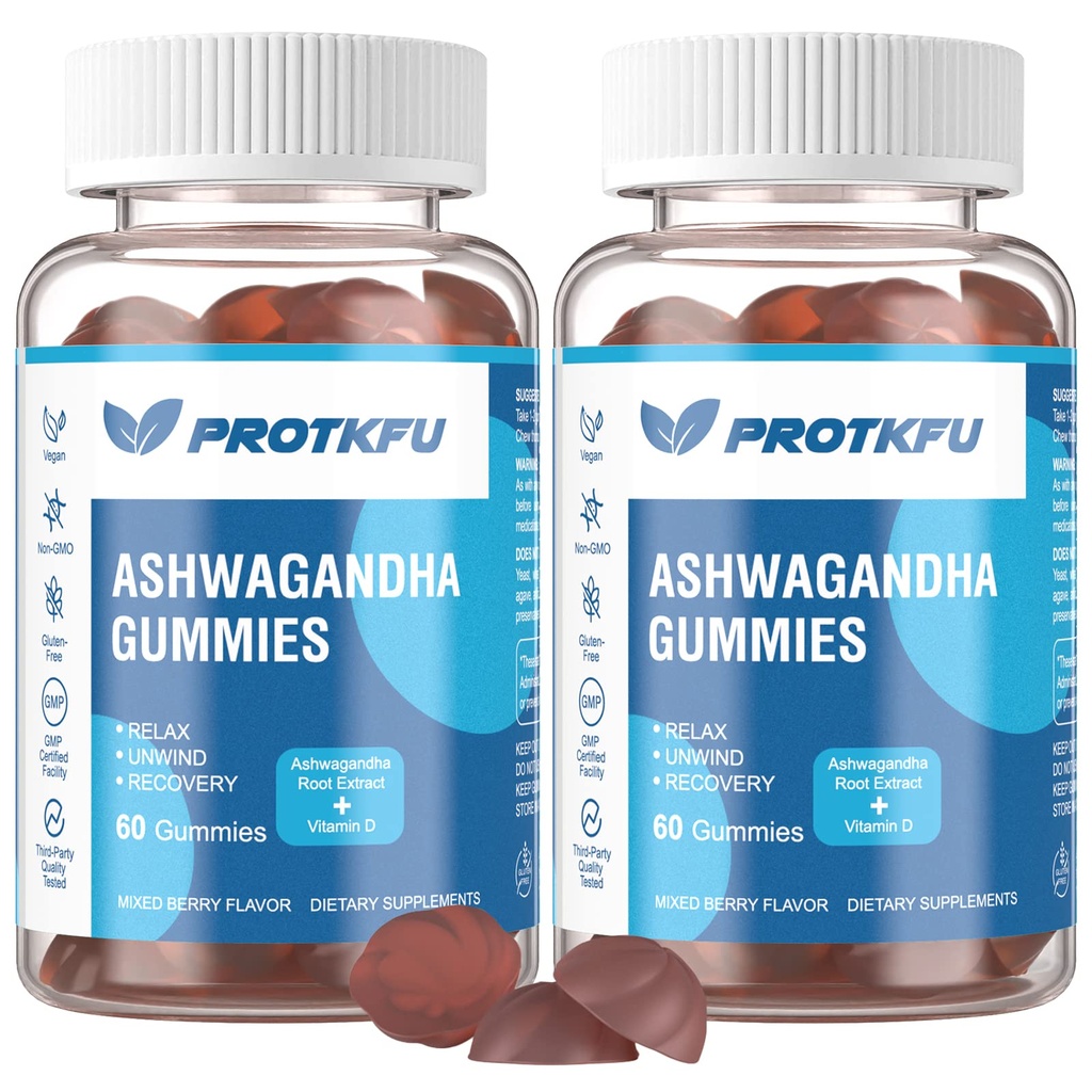2 Pack Ashwagandha Gummies & Vitamin D3 Gummies Organik Aswangdha Supplement for improve Sleep, Stress Relief & Mood Calm (Non-GMO, Gluten-Free & Sugar Free)