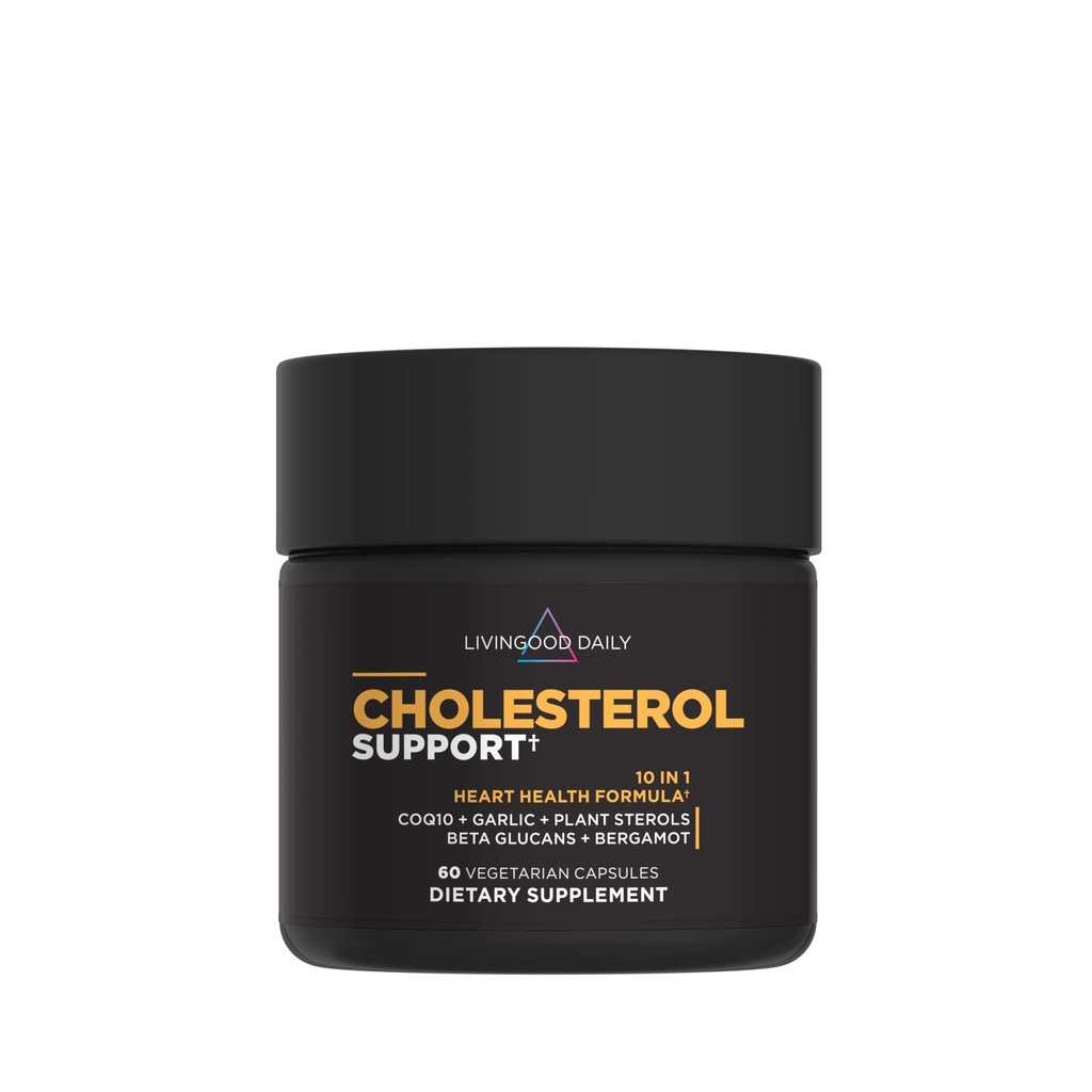 Livingood Daily Cholesterol Support Supplement with,, CoQ10, Vitamin E, Bergamot, Plant Body and Heart Health Support, Supports LDL and Triglycerides, Gluten Free, Vegan, 60 Capsules