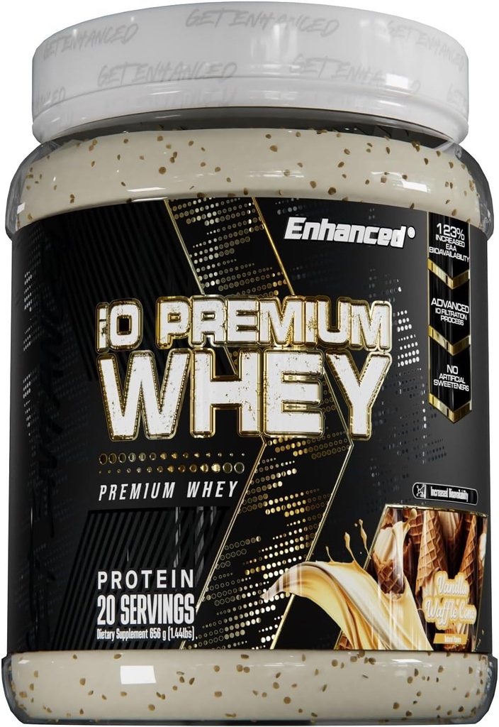 Geliştirilmiş IO Premium Whey Protein Toz, Yüksek Protein Content, Whey Hydrolysate (20 hizmet, Vanilla Waffle Cone)