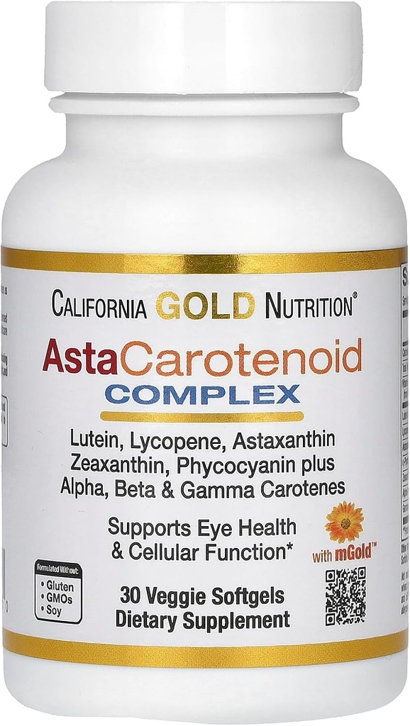 California Gold Beslenme Astaxanthin Carotenoid Kompleksi, Lutein, Lycopene, Astaxanthin, 30 Veggie Softgels