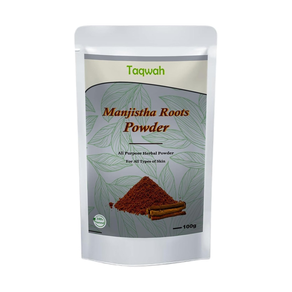 Manjistha Toz- Rubia Cordifolia Face, Hair, & Skin Care | Cleanes & Purifies, Glowing Skin Tone | Face Mask olarak kullanın, Exfoliating Scrub (100g)