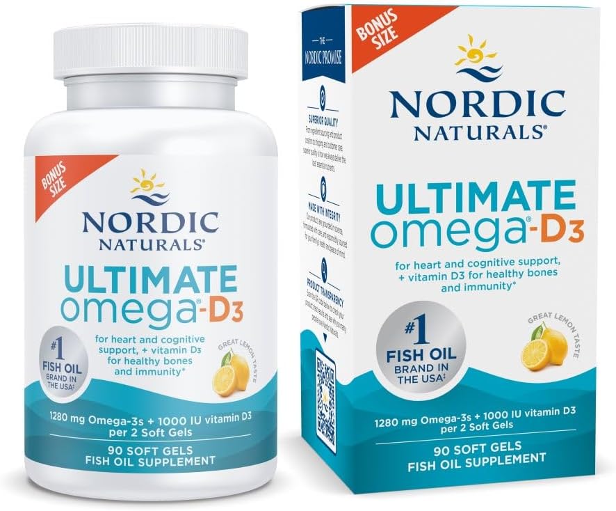 İskandinav Naturals Ultimate Omega-D3, Limon Flavor - 90 Soft Gels - 1280 mg Omega-3 + 1000 IU Vitamin D3 - EPA & DHA - Beyin, Kalp ve Immune Health - 45 Hizmetler