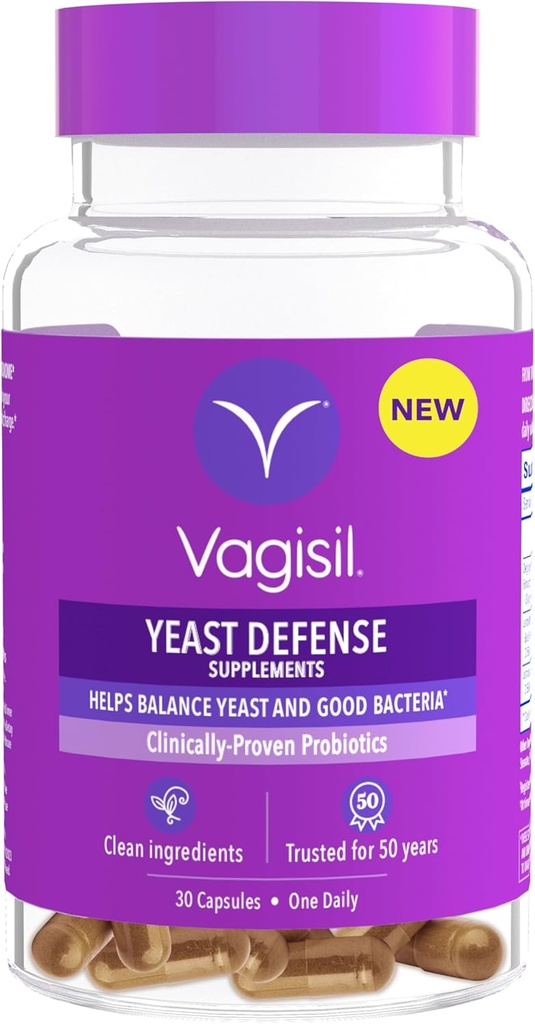 Vagisil Yeast Defense Supplements, Dengeli Yeast ve İyi Bakterilere Yardım Ediyor, Klinik Olarak Proven Probiyotikler, Temiz Malzemeler, Sağlıklı Bir Vaginal Microbiome, Just 1 Capsule Daily, 30 Capsules