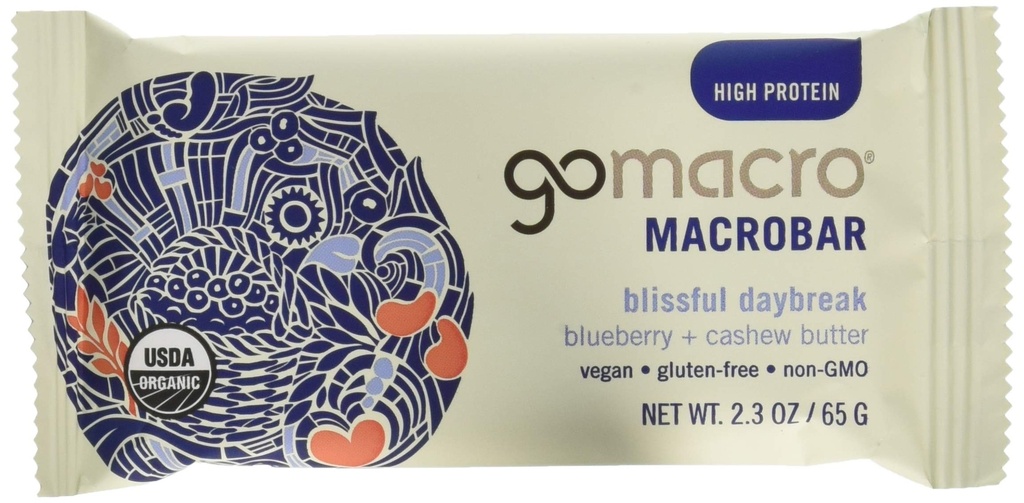GoMacro Macrobar Organik Vegan Protein Barlar - Blueberry + Cashew Butter (2.3 Ounce Bars (Brook of 12)