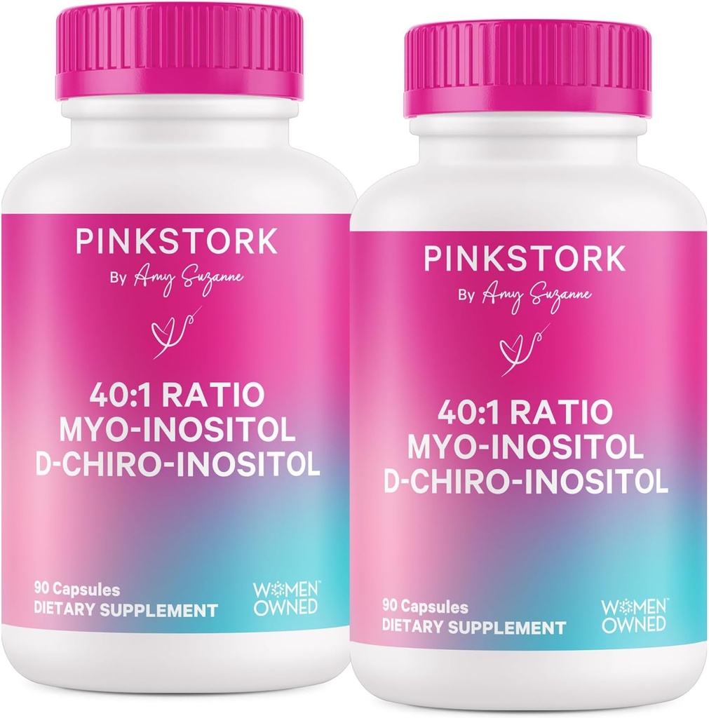 Pink Stork Myo-Inositol & D-Chiro Inositol Supplement - Kadınlar için Hormonal Denge - Ovarian Destek - 40:1 Oran - Kadınlar için Fertness Supplements - 180 Capsules, 2 Ay Supply Supply