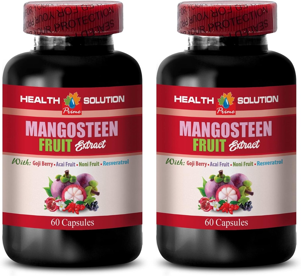 Mangosteen kapsüller - MANGOSTEEN FRUIT EXTRACT COMPLEX WITH RESVERATROL, ACAI FRUIT, ABSEGRANATE, NONI FRUIT, GOJI BERRY - Pomegranate vitaminleri hafıza için - resveratrol takviyesi - 2 Şişe 120 Cap