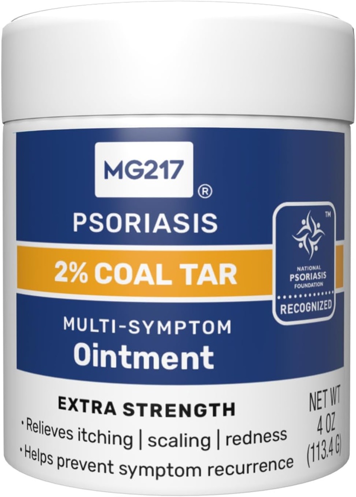 MG217 2% Αλοιφή πίσσας άνθρακα για Ψωρίαση, επιπλέον ενίσχυση Multi Symptom Relief, Relieves αποτελεσματικά φαγούρα, κλιμάκωση, ερυθρότητα, βιταμίνη Α, D και E, 4 oz Jar