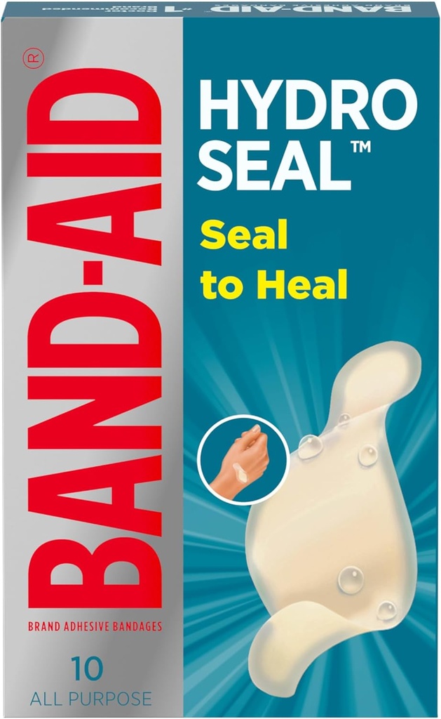 BAND-AID Brand Hydro Seal Συγκολλητικές Αδιάβροχες Επιδέσμες, Hydrocolloid Gel Patch for First Aid, Γρηγορότερη Θεραπεία για Μικρές Κυψέλες, Περικοπές & Αποκόμματα, 10 Count
