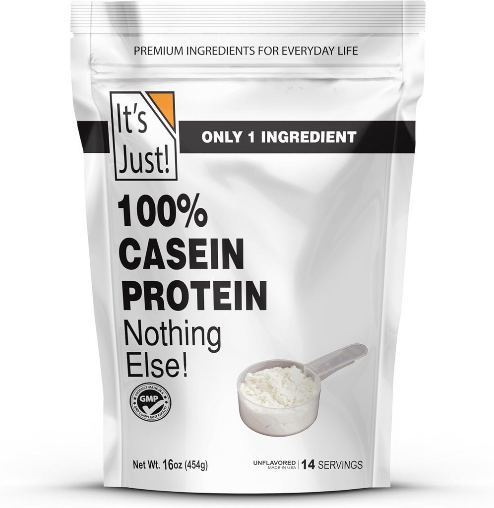 Sadece! -% 100 Casein protein Toz, ABD'de Yapılan, Bir Malzemeler, Yavaş Yanan, Zaman Yayını (1 Pound ( 1, Unflavored)