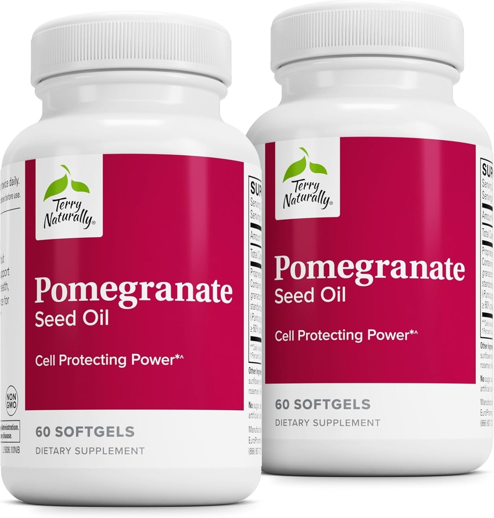 Terry Natural Pomegranate Tohum Yağı - Cardiovascular Sağlığı Desteklemek için Diyet Supplement - Herbal Non-GMO Supplement with Omega-5 & Pomegranate Extract - 60 Softgels, 2 Pack