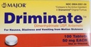 Major Driminate ® Dimenhydrinate 50mg 100 Ct για ναυτία, Ζάλη και Έμετος Από Αρρώστια Κίνησης