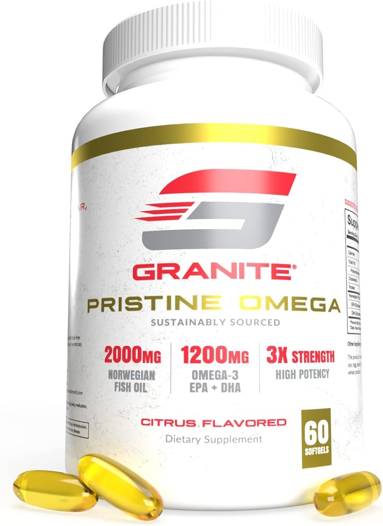 Συμπληρώματα πριτίνης γκρανίτη Omega-3, 2000mg νορβηγικό ιχθυέλαιο συμπλήρωμα με EPA & DHA, υποστηρίζει κοινή, καρδιά, εγκέφαλος, & διάθεση, με βιώσιμη πηγή, καθαρότητα δοκιμαστεί (60 Softgels)