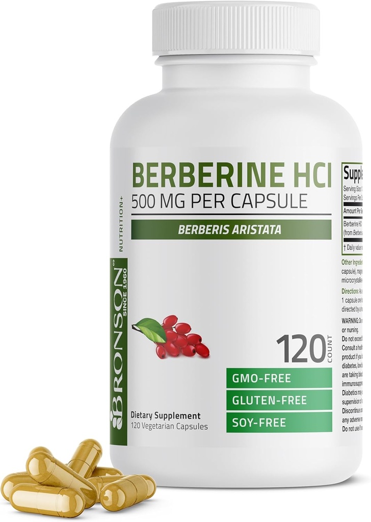 Bronson Berberine HCI Berberis Aristata 500 mg Per Vegetarian Capsule Non-GMO, 120 Vegetarian Capsules