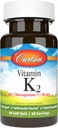 Carlson - Βιταμίνη K2 MK-7 (Μενακινόνη), 90 mcg, Οστική Υποστήριξη, Βιοδιαθεσιμότητα ασβεστίου, Βιταμίνη K2, Βιταμίνη K-2, 60 Softgels