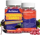 Gummys elderberry, εκχύλισμα Elderberry 300mg, με βιταμίνη C και ψευδάργυρο, φράουλα γεύσεις, μη ΓΤΟ, γλουτένη χωρίς, Vegan-Friendly, ανοσοποιητική υποστήριξη, 60 Count (Pack of 2)